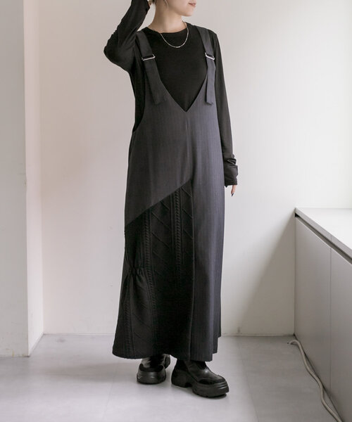 ear PAPILLONNER（イアパピヨネ）の「《手洗い可》ニット切替ジャンスカ【SUM1 STYLE(スミスタイル)】（シャツワンピース・レディース・ブラック・FREE）」の5枚目の写真