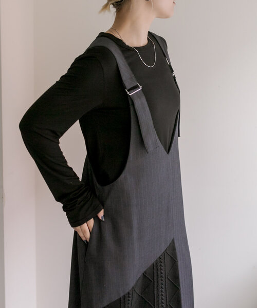 ear PAPILLONNER（イアパピヨネ）の「《手洗い可》ニット切替ジャンスカ【SUM1 STYLE(スミスタイル)】（シャツワンピース・レディース・ブラック・FREE）」の10枚目の写真