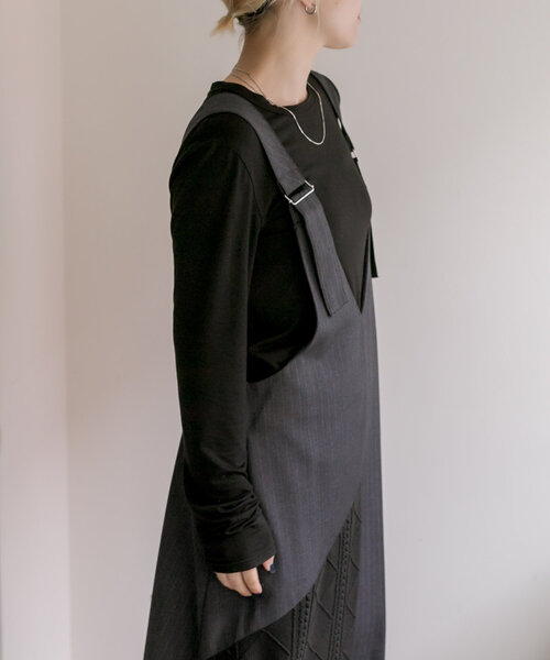 ear PAPILLONNER（イアパピヨネ）の「《手洗い可》ニット切替ジャンスカ【SUM1 STYLE(スミスタイル)】（シャツワンピース・レディース・ブラック・FREE）」の11枚目の写真