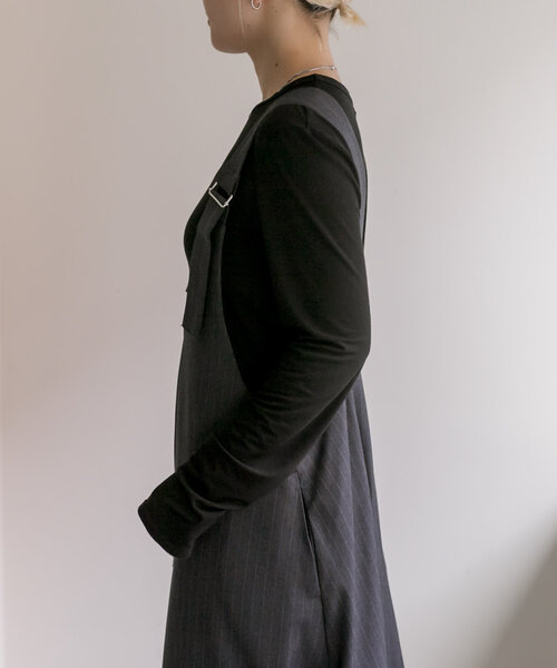 ear PAPILLONNER（イアパピヨネ）の「《手洗い可》ニット切替ジャンスカ【SUM1 STYLE(スミスタイル)】（シャツワンピース・レディース・ブラック・FREE）」の13枚目の写真