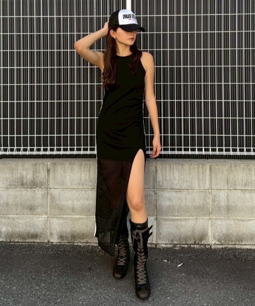 セール】メッシュコンビロングドレス（ワンピース）｜ACLENT