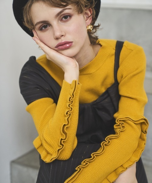 セール】袖フリルハイネックリブニットプルオーバー（ニット/セーター