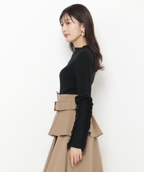 セール】袖フリルハイネックリブニットプルオーバー（ニット/セーター