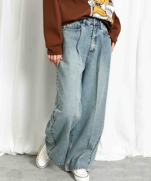 GORGE(ゴージ)の「《タック入り×美脚ワイド》レディース デニムパンツ ルーズシルエット 体型カバー 春夏秋冬(デニムパンツ・レディース・ブルー系その他/ブラック・S/M)」の2枚目の写真