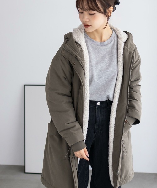 NAVY(ネイビー)の「【軽量・撥水】nAvy 裏ボアモッズコート ミリタリーアウター(ミリタリージャケット・レディース・アイボリー/カーキ/チャコールグレー/ブルー・M/L)」の3枚目の写真