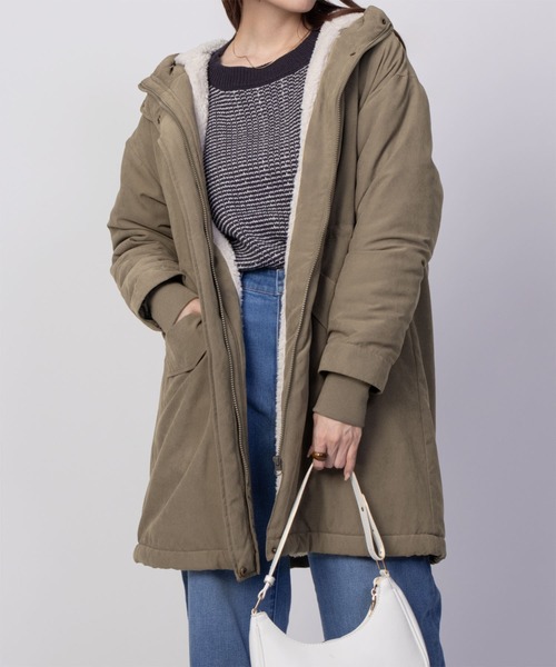 NAVY(ネイビー)の「【軽量・撥水】nAvy 裏ボアモッズコート ミリタリーアウター(ミリタリージャケット・レディース・アイボリー/カーキ/チャコールグレー/ブルー・M/L)」の12枚目の写真