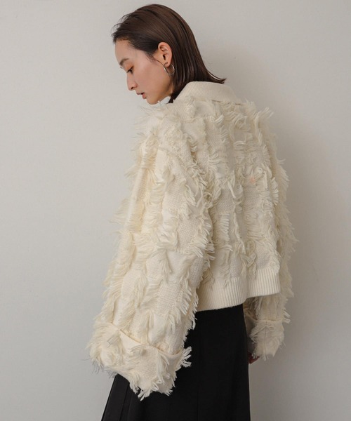 SENSE OF PLACE by URBAN RESEARCH(センスオブプレイスバイアーバンリサーチ)の「フリンジニットジャケット(その他アウター・レディース・ブラック系その他/アイボリー/レッド・ONE)」の6枚目の写真