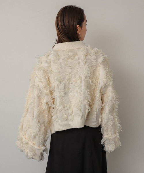 SENSE OF PLACE by URBAN RESEARCH(センスオブプレイスバイアーバンリサーチ)の「フリンジニットジャケット(その他アウター・レディース・ブラック系その他/アイボリー/レッド・ONE)」の8枚目の写真