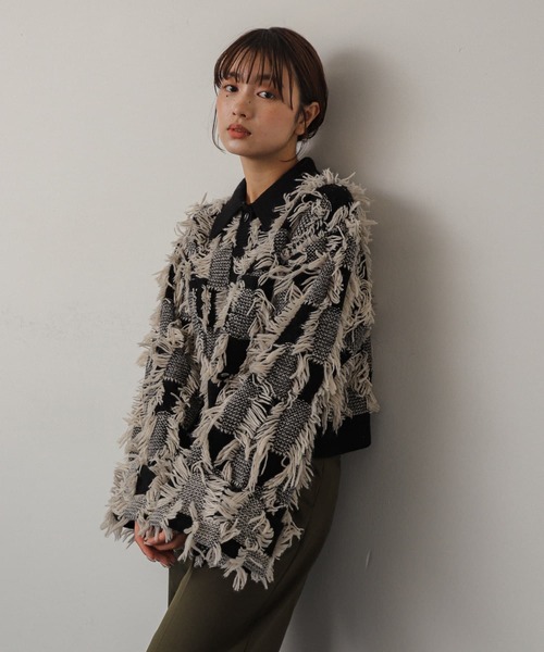 SENSE OF PLACE by URBAN RESEARCH(センスオブプレイスバイアーバンリサーチ)の「フリンジニットジャケット(その他アウター・レディース・ブラック系その他/アイボリー/レッド・ONE)」の12枚目の写真