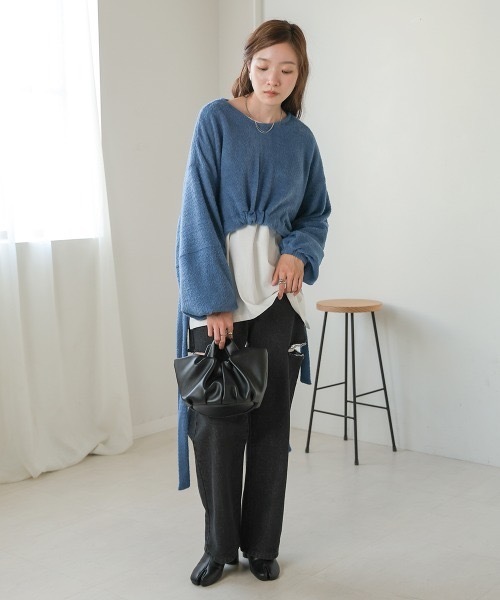Bab(バブ)の「裾ドロストシャギーショート丈トップス(Tシャツ/カットソー・レディース・アイボリー/ブラウン/ブルー・FREE)」の5枚目の写真