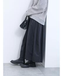 Samansa Mos2 blue | グログランナイロンギャザースカート(スカート)