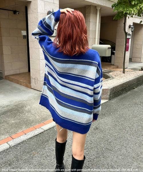 BACK TO THE FIELD（バック トゥー ザ フィールド）の「【MLB】マルチボーダージャガードニットワンピース（ワンピース・レディース・ブラウン/ブルー系/ブルー・FREE）」の19枚目の写真