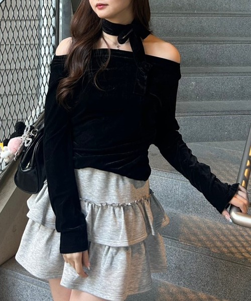 continuer de NICE CLAUP(コンティニューデナイスクラップ)の「【ZOZO限定/インフルエンサー企画】ベロアトップス(Tシャツ/カットソー・レディース・レンガ/ブラウン/ブラック・FREE)」の10枚目の写真