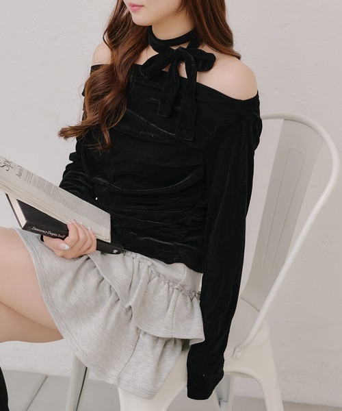 continuer de NICE CLAUP(コンティニューデナイスクラップ)の「【ZOZO限定/インフルエンサー企画】ベロアトップス(Tシャツ/カットソー・レディース・レンガ/ブラウン/ブラック・FREE)」の13枚目の写真
