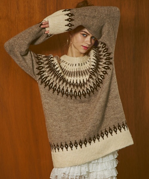 FOREVER 21（フォーエバー トゥエンティーワン）の「【2024FW】求心柄ビッグニットプルオーバー（ニット/セーター・レディース・ベージュ/グレー・FREE）」の8枚目の写真