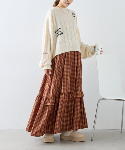 w closet(ダブルクローゼット)の「コード刺繍ケーブルニット(ニット/セーター・レディース・オフホワイト/グレー/ネイビー・FREE)」の14枚目の写真