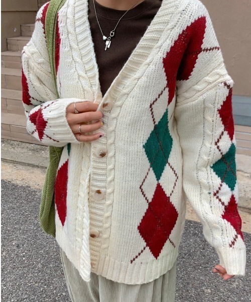 セール】ダイヤ柄ニットカーディガン（カーディガン/ボレロ）｜Coo+i