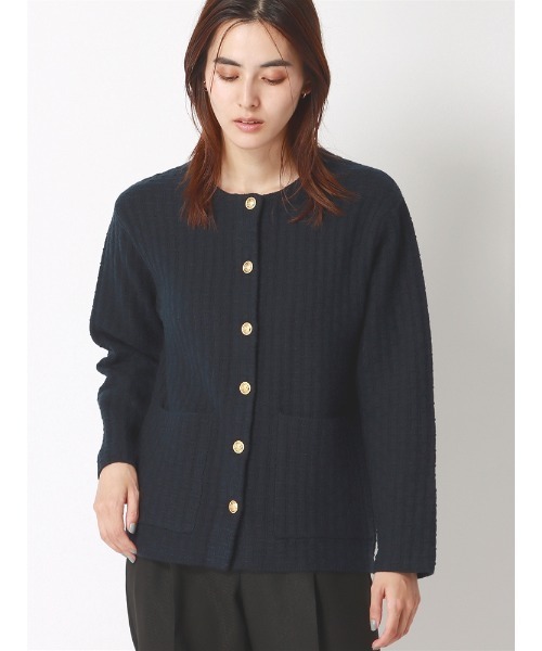 SUIT SQUARE（スーツスクエア）の「ニットジャケット ハンドウォッシュ ジャカード メタルボタン（ニット/セーター・レディース・チャコールグレー/ネイビー・38(9号)）」の2枚目の写真