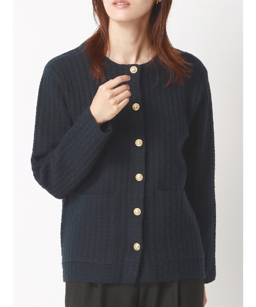 SUIT SQUARE（スーツスクエア）の「ニットジャケット ハンドウォッシュ ジャカード メタルボタン（ニット/セーター・レディース・チャコールグレー/ネイビー・38(9号)）」の12枚目の写真