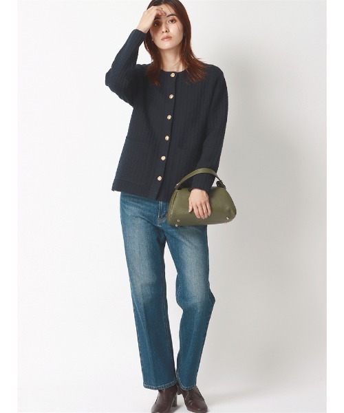 SUIT SQUARE（スーツスクエア）の「ニットジャケット ハンドウォッシュ ジャカード メタルボタン（ニット/セーター・レディース・チャコールグレー/ネイビー・38(9号)）」の14枚目の写真