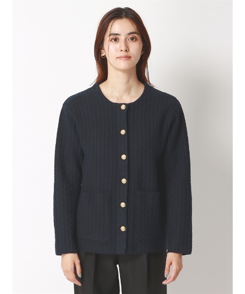 SUIT SQUARE（スーツスクエア）の「ニットジャケット ハンドウォッシュ ジャカード メタルボタン（ニット/セーター・レディース・チャコールグレー/ネイビー・38(9号)）」の16枚目の写真