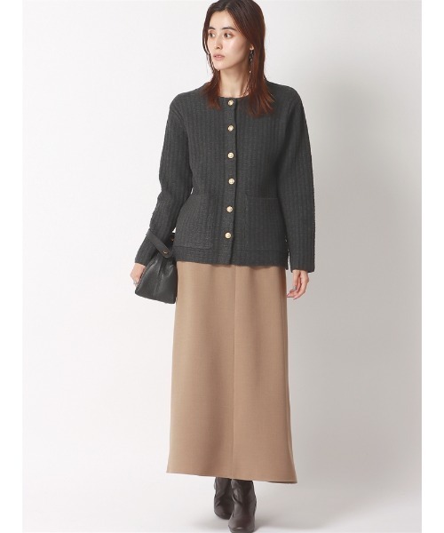 SUIT SQUARE（スーツスクエア）の「ニットジャケット ハンドウォッシュ ジャカード メタルボタン（ニット/セーター・レディース・チャコールグレー/ネイビー・38(9号)）」の4枚目の写真