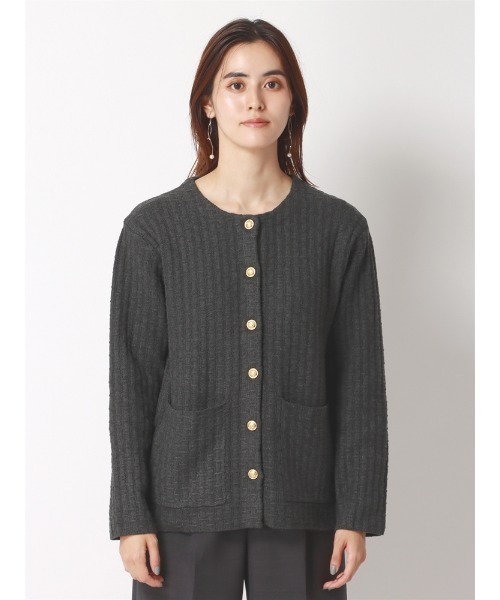 SUIT SQUARE（スーツスクエア）の「ニットジャケット ハンドウォッシュ ジャカード メタルボタン（ニット/セーター・レディース・チャコールグレー/ネイビー・38(9号)）」の7枚目の写真