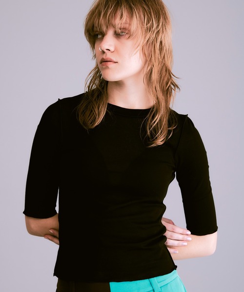 NOISE MAKER（ノイズメーカー）の「シアーハーフスリーブカットソー（Tシャツ/カットソー・レディース・ホワイト/ブラック/レッド・FREE）」の3枚目の写真