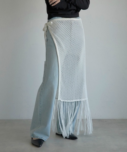 セール】【MINERTE】openwork knitted wrap skirt / 透かし編みラップ  