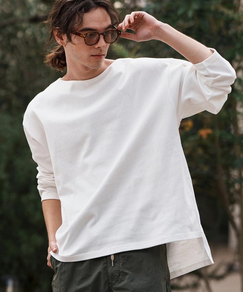 CAMBIO(カンビオ)の「mlt5088-ボートネックボクシーロンT(Tシャツ/カットソー・メンズ・ホワイト/ブラック・M/L/XL)」の1枚目の写真