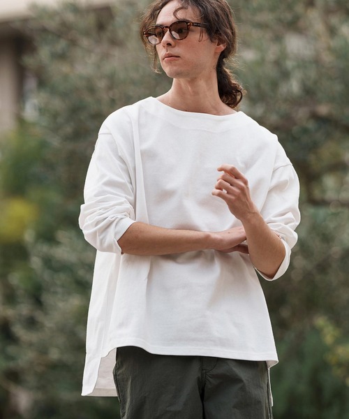 CAMBIO(カンビオ)の「mlt5088-ボートネックボクシーロンT(Tシャツ/カットソー・メンズ・ホワイト/ブラック・M/L/XL)」の3枚目の写真