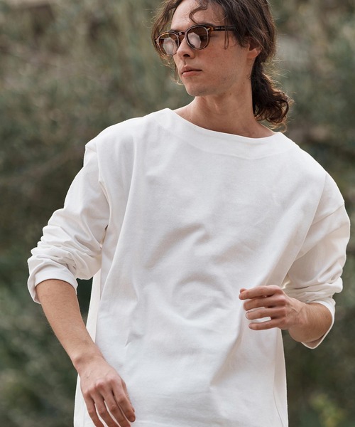 CAMBIO(カンビオ)の「mlt5088-ボートネックボクシーロンT(Tシャツ/カットソー・メンズ・ホワイト/ブラック・M/L/XL)」の5枚目の写真
