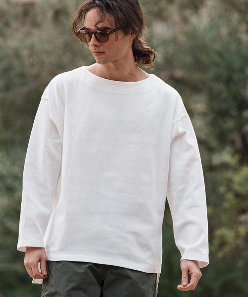 CAMBIO(カンビオ)の「mlt5088-ボートネックボクシーロンT(Tシャツ/カットソー・メンズ・ホワイト/ブラック・M/L/XL)」の8枚目の写真