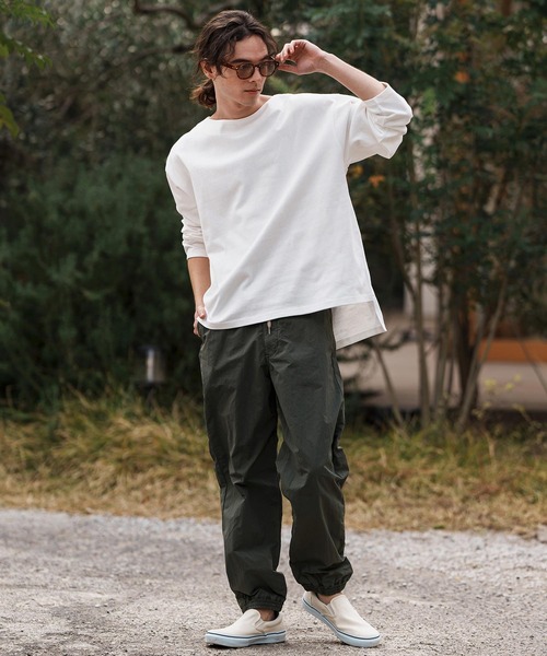 CAMBIO(カンビオ)の「mlt5088-ボートネックボクシーロンT(Tシャツ/カットソー・メンズ・ホワイト/ブラック・M/L/XL)」の9枚目の写真
