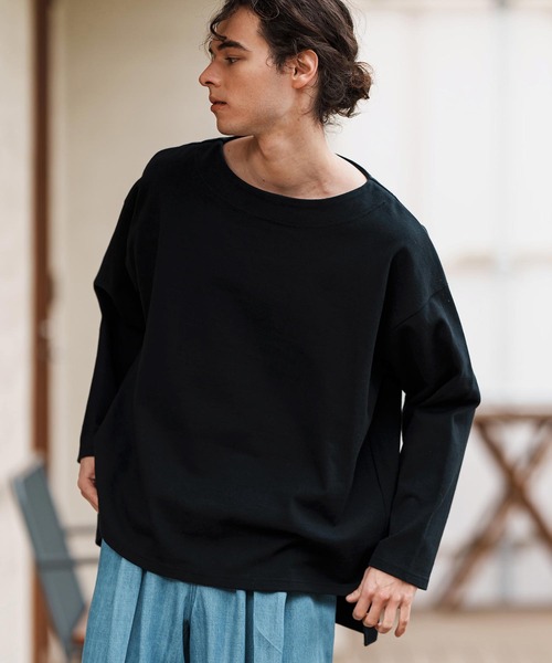 CAMBIO(カンビオ)の「mlt5088-ボートネックボクシーロンT(Tシャツ/カットソー・メンズ・ホワイト/ブラック・M/L/XL)」の12枚目の写真