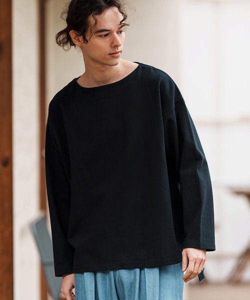 CAMBIO(カンビオ)の「mlt5088-ボートネックボクシーロンT(Tシャツ/カットソー・メンズ・ホワイト/ブラック・M/L/XL)」の14枚目の写真