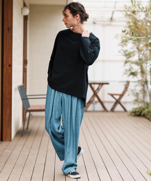 CAMBIO(カンビオ)の「mlt5088-ボートネックボクシーロンT(Tシャツ/カットソー・メンズ・ホワイト/ブラック・M/L/XL)」の18枚目の写真