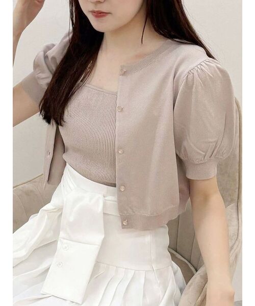 MERCURYDUO（マーキュリーデュオ）の「クロップドニットアンサンブル（カーディガン/ボレロ・レディース・オフホワイト/レッド/ベージュ・FREE）」の4枚目の写真