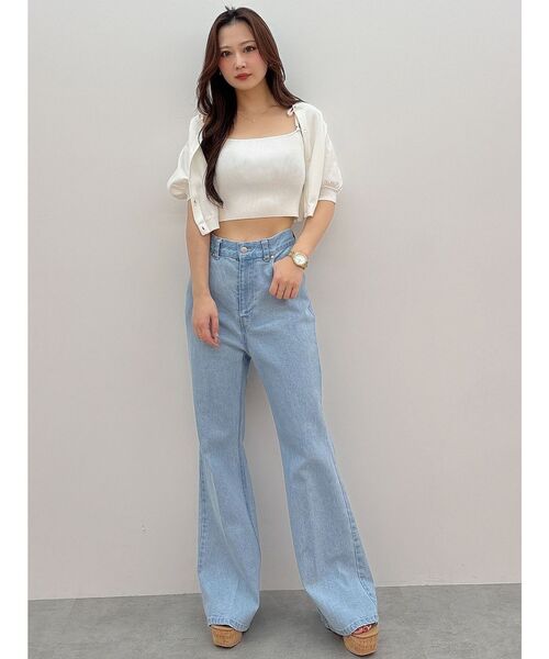 MERCURYDUO（マーキュリーデュオ）の「クロップドニットアンサンブル（カーディガン/ボレロ・レディース・オフホワイト/レッド/ベージュ・FREE）」の5枚目の写真