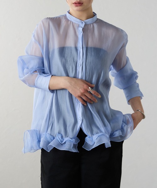 r.（アールドット）の「ワッシャーオーガンジー　裾フリルブラウス（シャツ/ブラウス・レディース・チャコールグレー/ブルー/ブラック/アイボリー・FREE）」の5枚目の写真