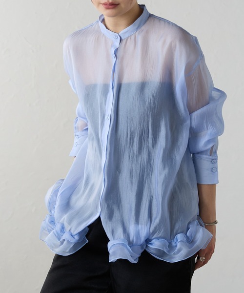 r.（アールドット）の「ワッシャーオーガンジー　裾フリルブラウス（シャツ/ブラウス・レディース・チャコールグレー/ブルー/ブラック/アイボリー・FREE）」の8枚目の写真