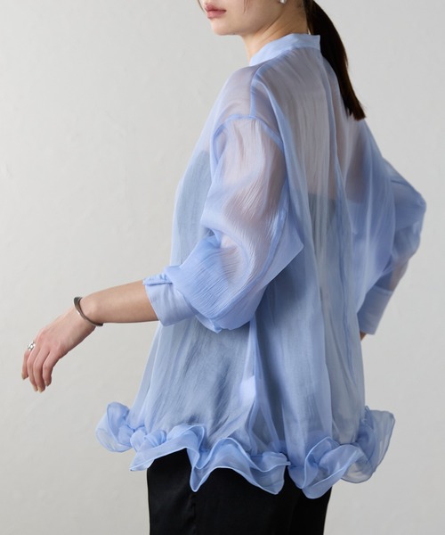 r.（アールドット）の「ワッシャーオーガンジー　裾フリルブラウス（シャツ/ブラウス・レディース・チャコールグレー/ブルー/ブラック/アイボリー・FREE）」の11枚目の写真