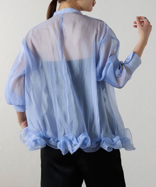 r.（アールドット）の「ワッシャーオーガンジー　裾フリルブラウス（シャツ/ブラウス・レディース・チャコールグレー/ブルー/ブラック/アイボリー・FREE）」の12枚目の写真