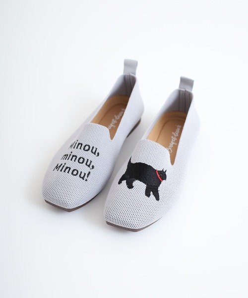 FUNALIVE（ファンアライブ）の「HSKS 洗える 軽量 ローヒール スクエア 猫刺繍 アニマル ニットパンプス スリッポン オペラシューズ（その他シューズ・レディース・ブラック/ホワイト/グレー・S/M/L/LL）」の10枚目の写真