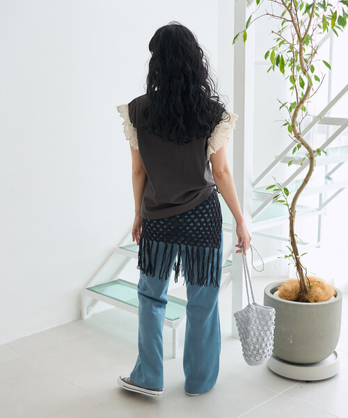 FREAK'S STORE(フリークスストア)の「フリンジ 柄編み巻きスカート/フリンジラップスカート(スカート・レディース・ブラック/キャメル/ブラウン・フリ-)」の6枚目の写真