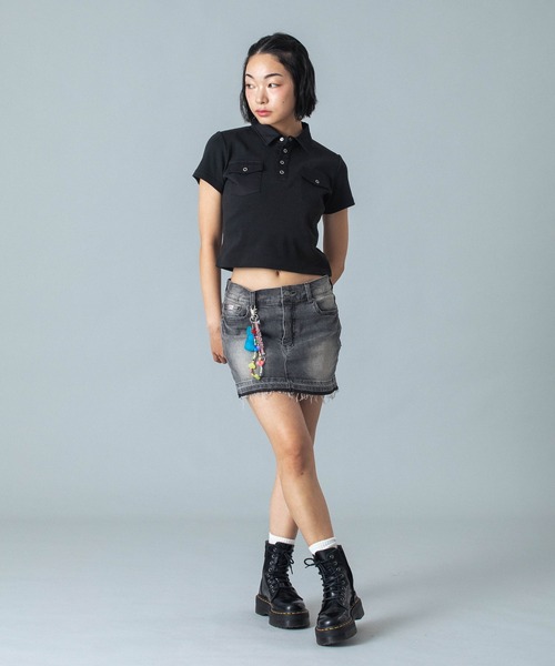 セール】WOVEN MIX POLO TOP（ポロシャツ）｜X-girl（エックス