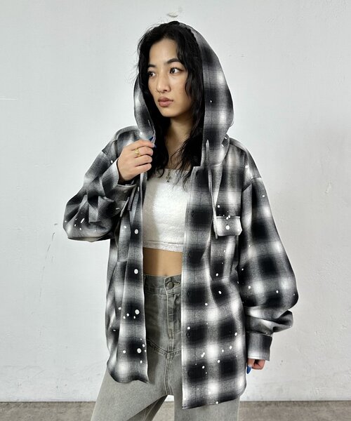 WHO'S WHO gallery(フーズフーギャラリー)の「【KOOK'N/クーキー】 フードチェックシャツ(シャツ/ブラウス・レディース・ブラック/グリーン・FREE)」の8枚目の写真