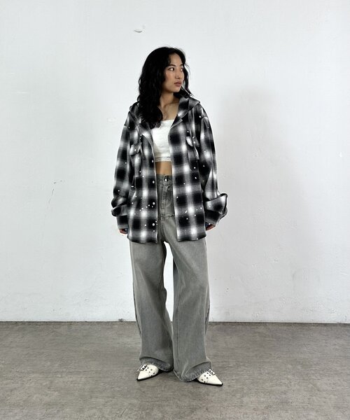 WHO'S WHO gallery(フーズフーギャラリー)の「【KOOK'N/クーキー】 フードチェックシャツ(シャツ/ブラウス・レディース・ブラック/グリーン・FREE)」の7枚目の写真