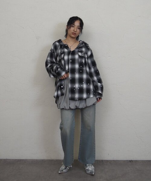 WHO'S WHO gallery(フーズフーギャラリー)の「【KOOK'N/クーキー】 フードチェックシャツ(シャツ/ブラウス・レディース・ブラック/グリーン・FREE)」の5枚目の写真