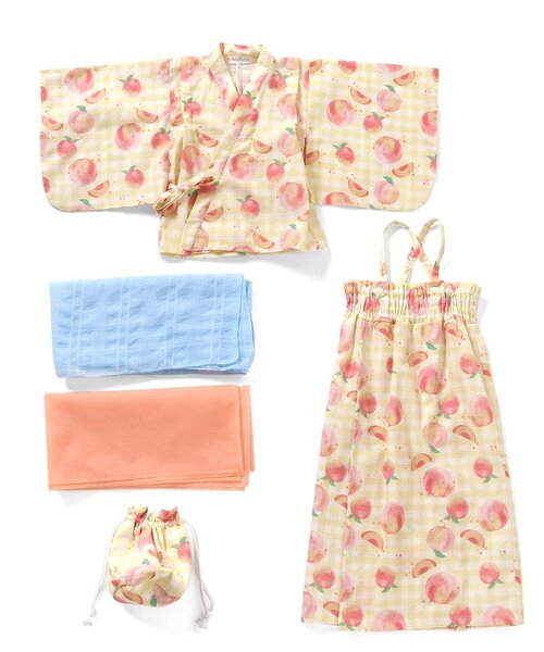 Ampersand（アンパサンド）の「【帯2本セット/ジュニア対応】ワンピースとしても着られる！ ももとギンガム浴衣（浴衣・キッズ・ラベンダー/イエロー/ピンク・80/90/100/110/120/130/140）」の2枚目の写真